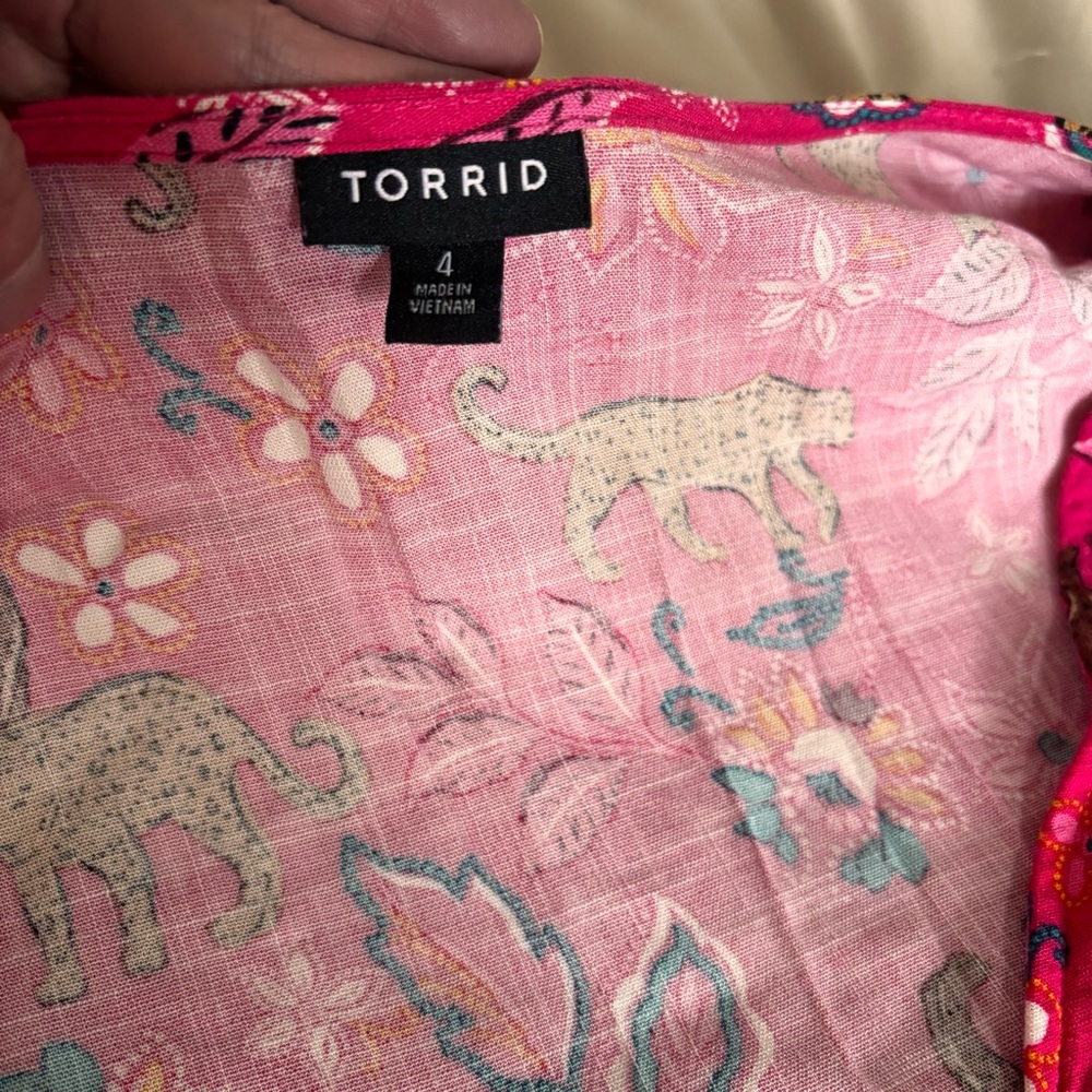 Torrid Pink Leopard Midi Rayon Slub Button Front Tie Dress Women’s Size 4X - Picture 9 of 10